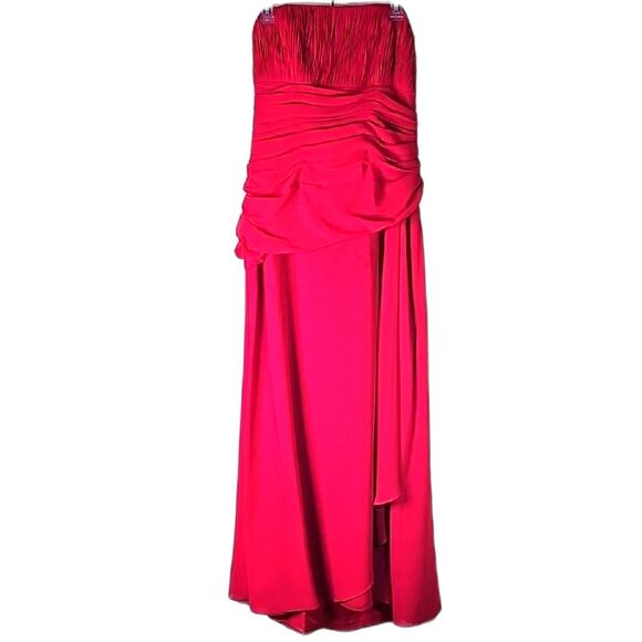 Evening Gown By Bill Levkoff Sheer Red Lined Strapless Size 16 - Picture 1 of 7